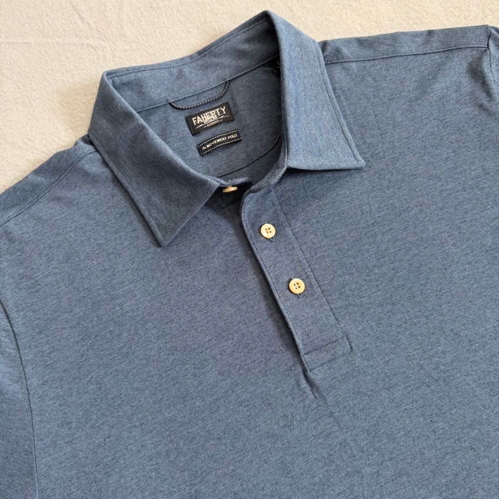 Faherty The Movement Polo Mens Large Blue Short Sleeve Stretch Golf